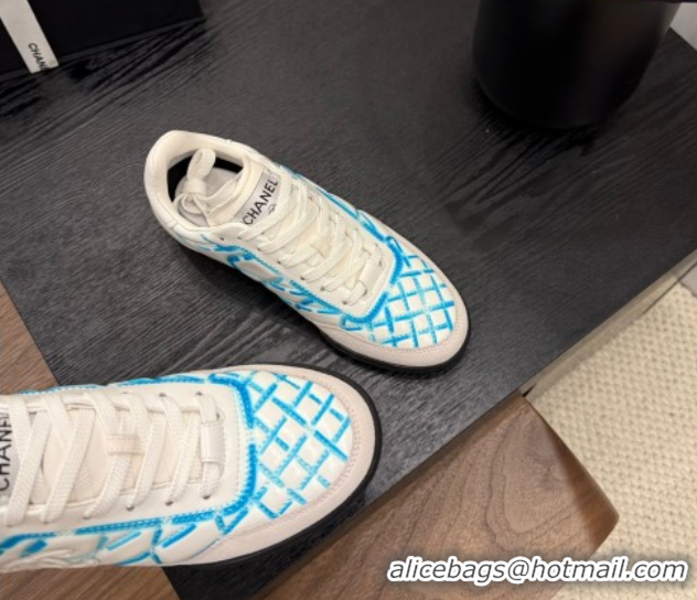 Luxury Chanel Quilted Calfskin Leather Sneakers White/Blue 2025 G458390901