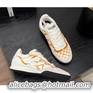 Discount Chanel Quilted Calfskin Leather Sneakers White/Orange G4583909