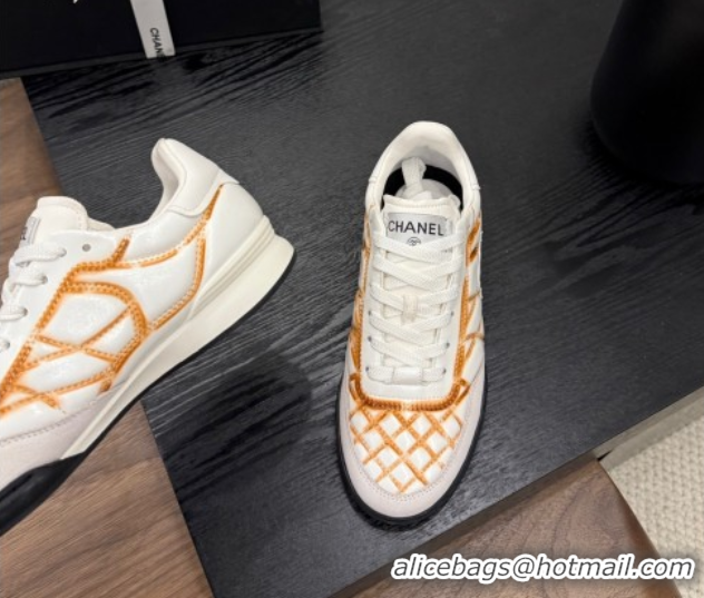Discount Chanel Quilted Calfskin Leather Sneakers White/Orange G4583909
