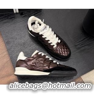 Best Product Chanel Quilted Calfskin Leather Sneakers Dark Brown G4583909