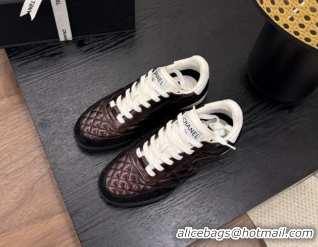 Best Product Chanel Quilted Calfskin Leather Sneakers Dark Brown G4583909