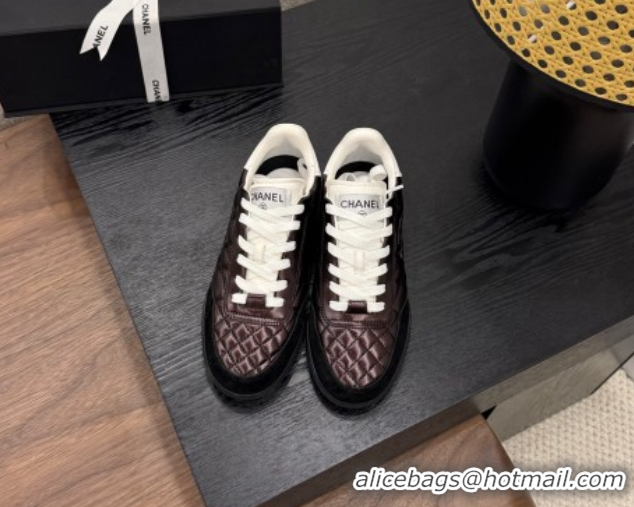 Best Product Chanel Quilted Calfskin Leather Sneakers Dark Brown G4583909