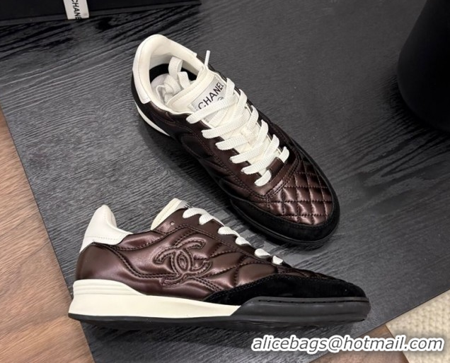 Best Product Chanel Quilted Calfskin Leather Sneakers Dark Brown G4583909
