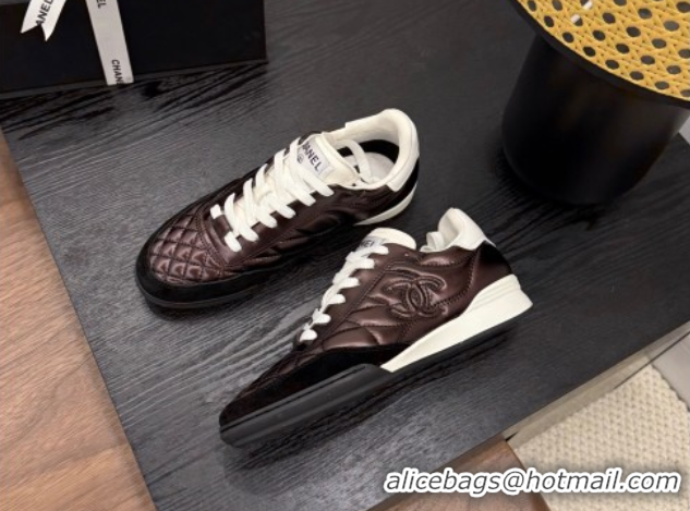 Best Product Chanel Quilted Calfskin Leather Sneakers Dark Brown G4583909