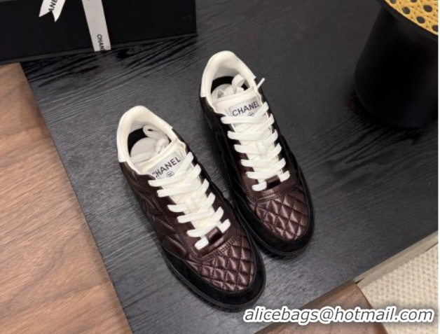 Best Product Chanel Quilted Calfskin Leather Sneakers Dark Brown G4583909