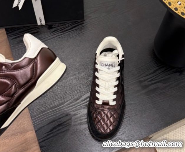 Best Product Chanel Quilted Calfskin Leather Sneakers Dark Brown G4583909