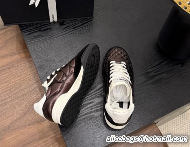 Best Product Chanel Quilted Calfskin Leather Sneakers Dark Brown G4583909
