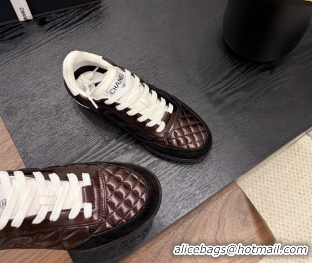 Best Product Chanel Quilted Calfskin Leather Sneakers Dark Brown G4583909