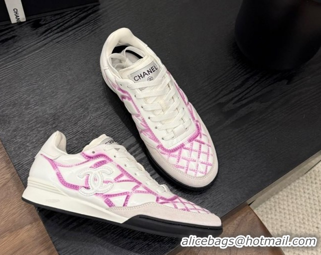 Purchase Chanel Quilted Calfskin Leather Sneakers White/Purple G4583909
