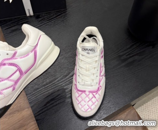 Purchase Chanel Quilted Calfskin Leather Sneakers White/Purple G4583909