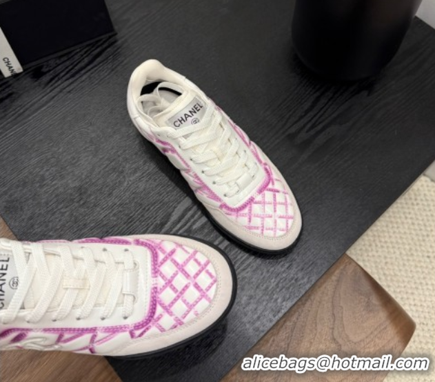 Purchase Chanel Quilted Calfskin Leather Sneakers White/Purple G4583909