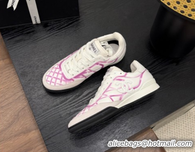 Purchase Chanel Quilted Calfskin Leather Sneakers White/Purple G4583909