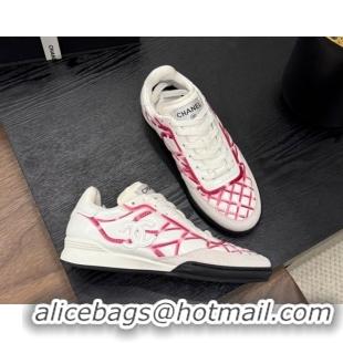 Classic Hot Chanel Quilted Calfskin Leather Sneakers White/Fuchsia G4583909
