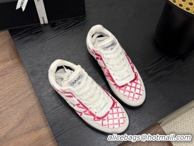 Classic Hot Chanel Quilted Calfskin Leather Sneakers White/Fuchsia G4583909