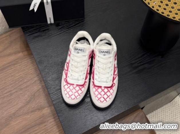 Classic Hot Chanel Quilted Calfskin Leather Sneakers White/Fuchsia G4583909