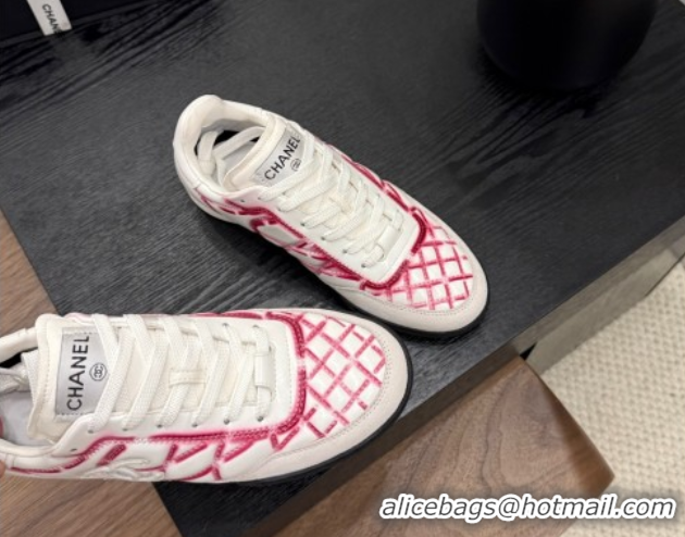Classic Hot Chanel Quilted Calfskin Leather Sneakers White/Fuchsia G4583909