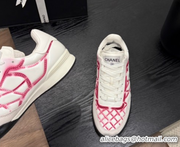 Classic Hot Chanel Quilted Calfskin Leather Sneakers White/Fuchsia G4583909