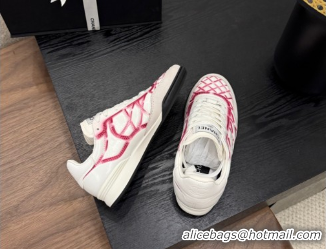Classic Hot Chanel Quilted Calfskin Leather Sneakers White/Fuchsia G4583909