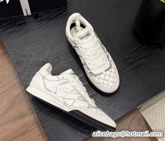 Pretty Style Chanel Quilted Calfskin Leather Sneakers White/Grey G4583909