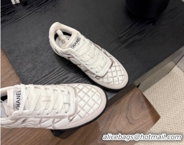 Pretty Style Chanel Quilted Calfskin Leather Sneakers White/Grey G4583909