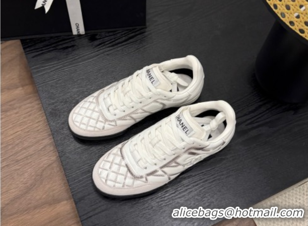 Pretty Style Chanel Quilted Calfskin Leather Sneakers White/Grey G4583909