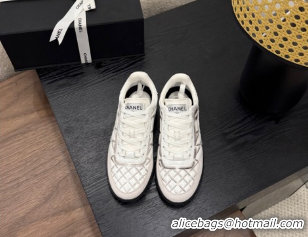 Pretty Style Chanel Quilted Calfskin Leather Sneakers White/Grey G4583909