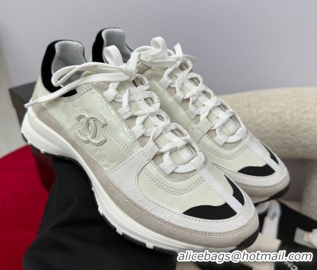 Low Price Chanel Shiny Calfskin & Suede Sneakers White G46609