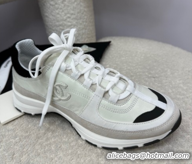Low Price Chanel Shiny Calfskin & Suede Sneakers White G46609
