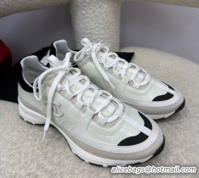 Low Price Chanel Shiny Calfskin & Suede Sneakers White G46609