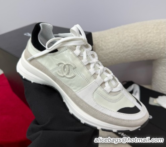 Low Price Chanel Shiny Calfskin & Suede Sneakers White G46609