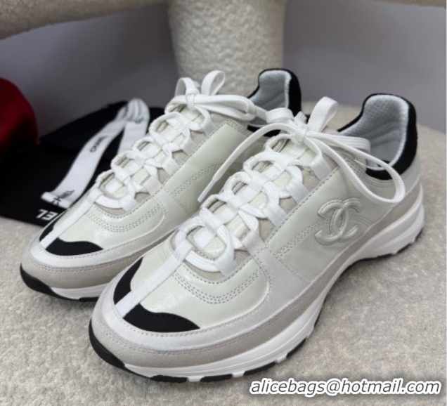 Low Price Chanel Shiny Calfskin & Suede Sneakers White G46609
