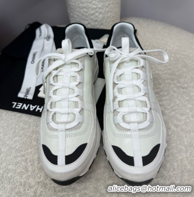 Low Price Chanel Shiny Calfskin & Suede Sneakers White G46609