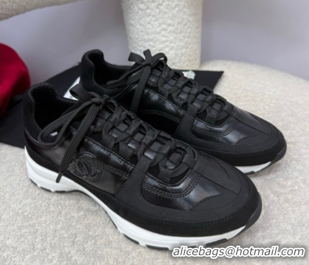 Best Grade Chanel Shiny Calfskin & Suede Sneakers Black 2025 G46609 0901042