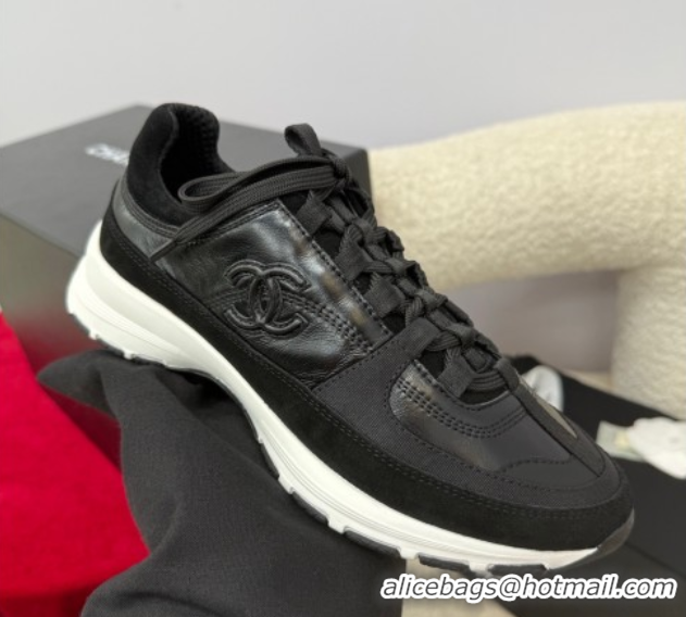Best Grade Chanel Shiny Calfskin & Suede Sneakers Black 2025 G46609 0901042