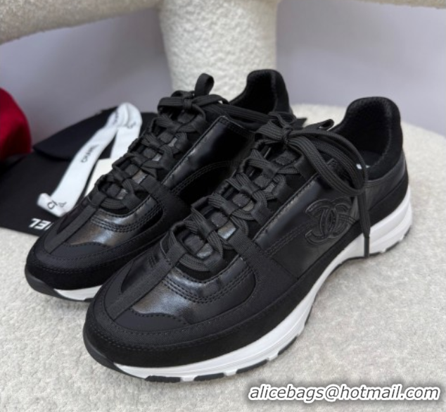 Best Grade Chanel Shiny Calfskin & Suede Sneakers Black 2025 G46609 0901042