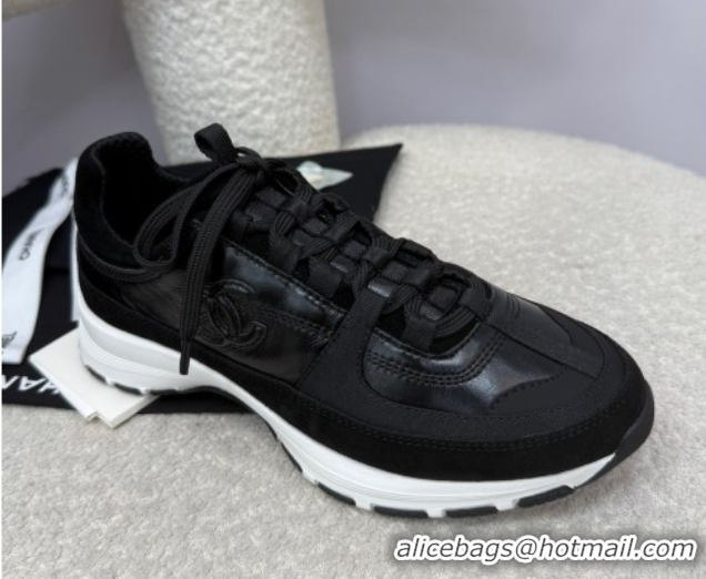 Best Grade Chanel Shiny Calfskin & Suede Sneakers Black 2025 G46609 0901042