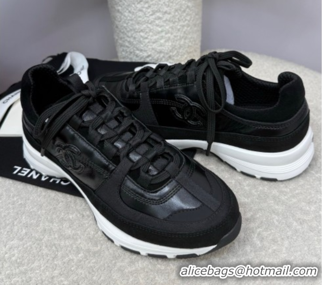 Best Grade Chanel Shiny Calfskin & Suede Sneakers Black 2025 G46609 0901042