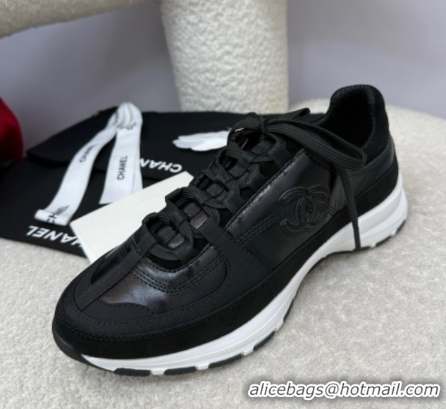Best Grade Chanel Shiny Calfskin & Suede Sneakers Black 2025 G46609 0901042