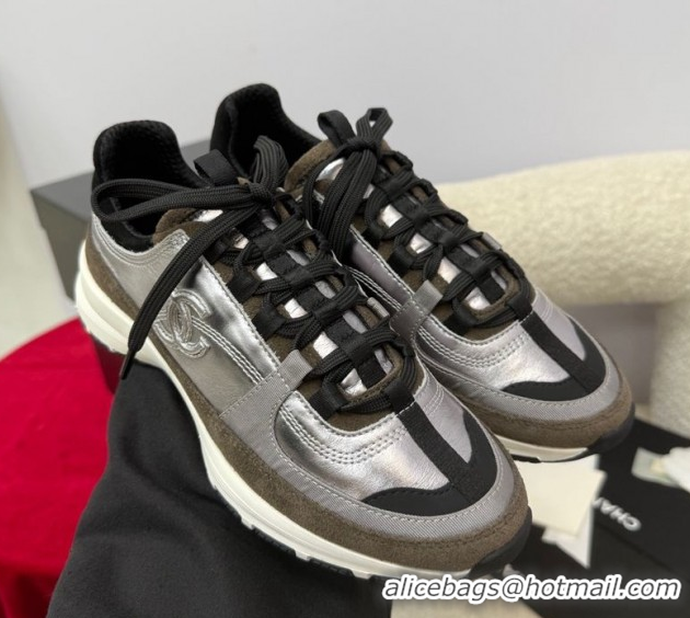 Luxury Cheap Chanel Laminated Calfskin & Suede Sneakers Grey 2025 G46609 0901044