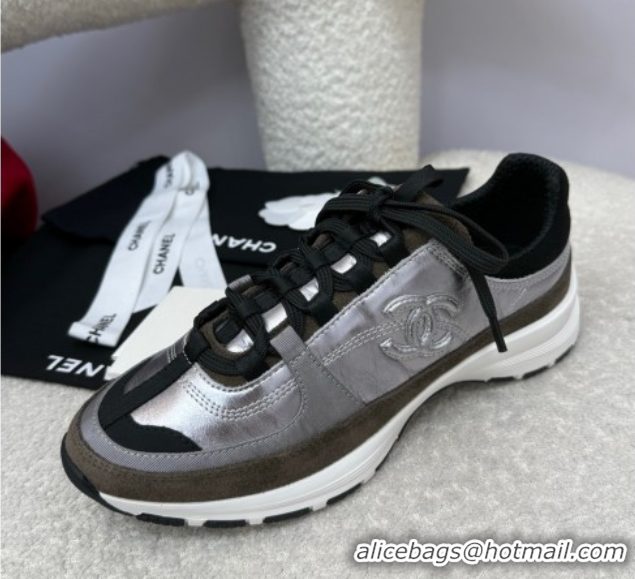 Luxury Cheap Chanel Laminated Calfskin & Suede Sneakers Grey 2025 G46609 0901044