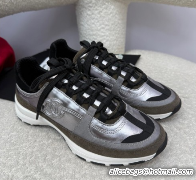 Luxury Cheap Chanel Laminated Calfskin & Suede Sneakers Grey 2025 G46609 0901044
