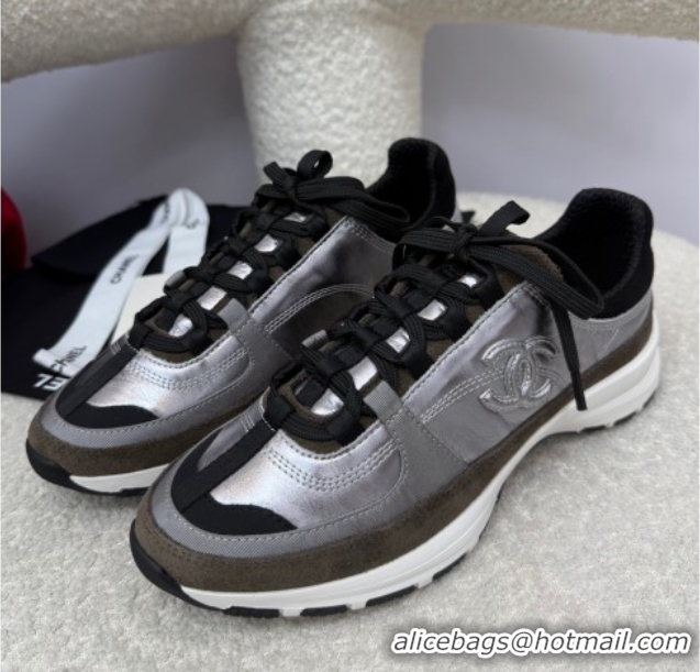 Luxury Cheap Chanel Laminated Calfskin & Suede Sneakers Grey 2025 G46609 0901044