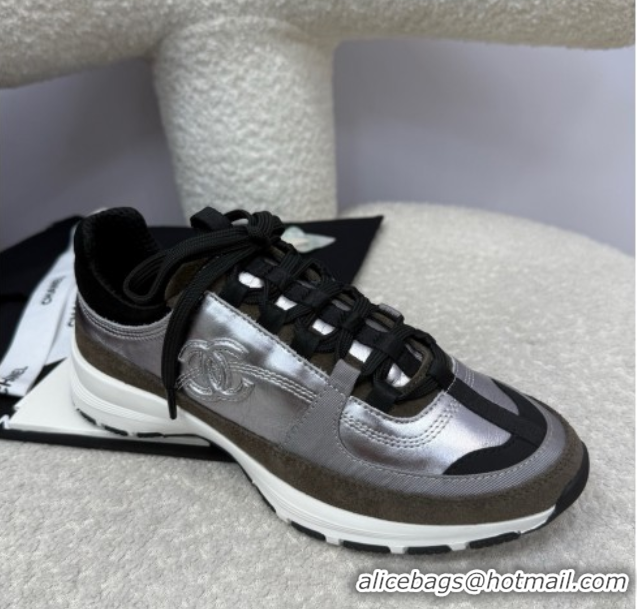 Luxury Cheap Chanel Laminated Calfskin & Suede Sneakers Grey 2025 G46609 0901044
