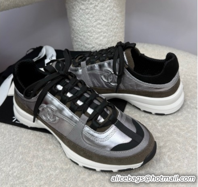 Luxury Cheap Chanel Laminated Calfskin & Suede Sneakers Grey 2025 G46609 0901044
