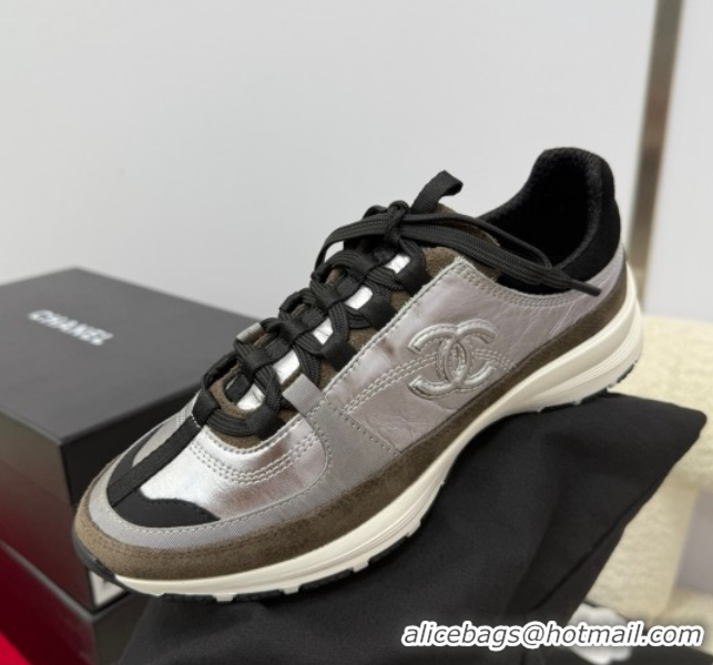 Luxury Cheap Chanel Laminated Calfskin & Suede Sneakers Grey 2025 G46609 0901044
