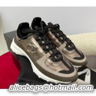 Luxury Chanel Laminated Calfskin & Suede Sneakers Bronze 2025 G46609 0901045