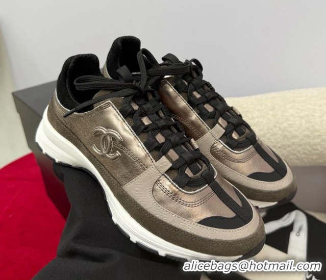 Luxury Chanel Laminated Calfskin & Suede Sneakers Bronze 2025 G46609 0901045