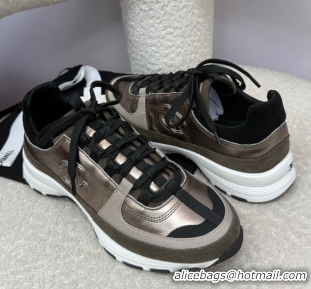 Luxury Chanel Laminated Calfskin & Suede Sneakers Bronze 2025 G46609 0901045