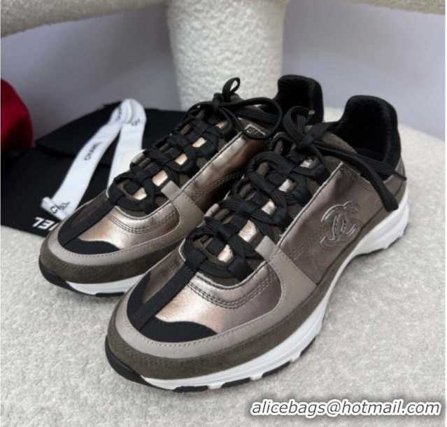 Luxury Chanel Laminated Calfskin & Suede Sneakers Bronze 2025 G46609 0901045
