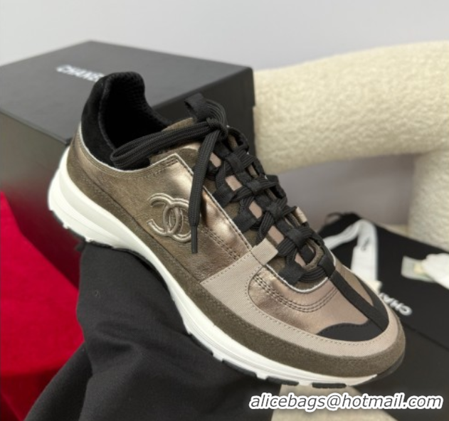 Luxury Chanel Laminated Calfskin & Suede Sneakers Bronze 2025 G46609 0901045